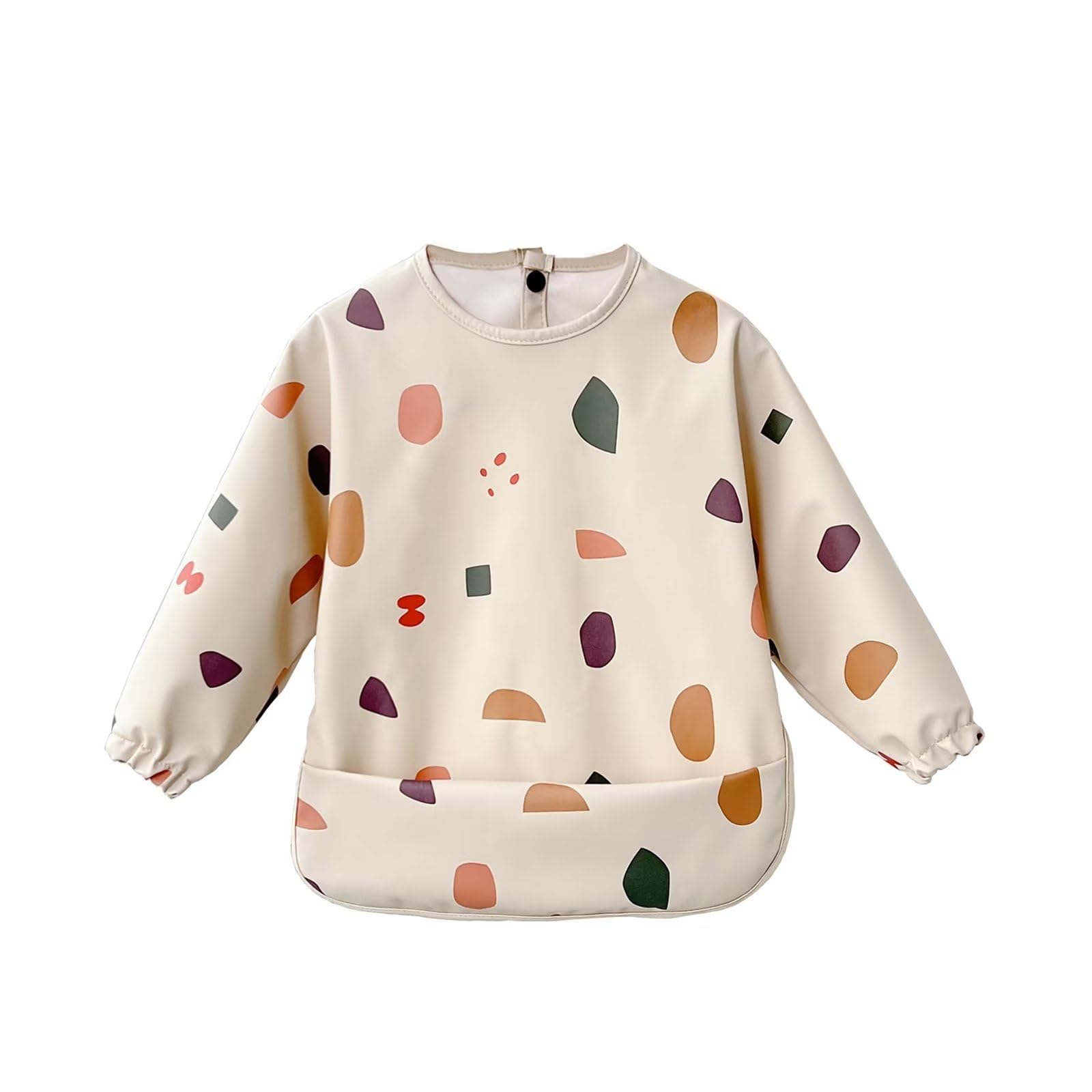 Cozozn Baby Weaning Bib Long Sleeves Toddler Feeding Bibs with Arms Plastic Back Waterproof Coverall Weaning Bib 0-2 Years, Geometry Pink