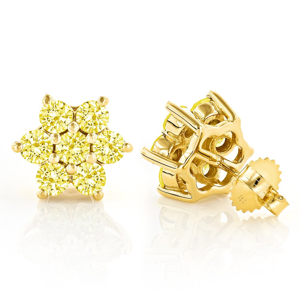 Luxurman Unique 3 Carat Yellow Diamond 14k Gold Unisex Stud Jewelry Earrings