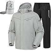 Rain Suit for Men, Packable Waterproof Rain Jacket & Pants, Reflective Raincoat Rain Gear for Outdoor Golf Fishing