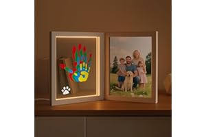 Sortnic Family Handprint Kit with Light, DIY Baby Handprint Photo Keepsake Wooden Frame for 4, Ideas Craft Gifts for New Mom, New Parents with 5 Non-Toxic Baby Safe Paints, Anniversary, Christmas