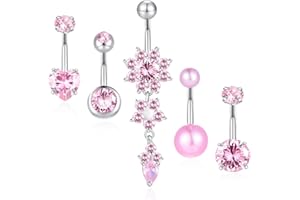 Belly Button Rings Dangle Surgical Stainless Steel Belly Rings Cute Pink CZ Navel Rings for Women