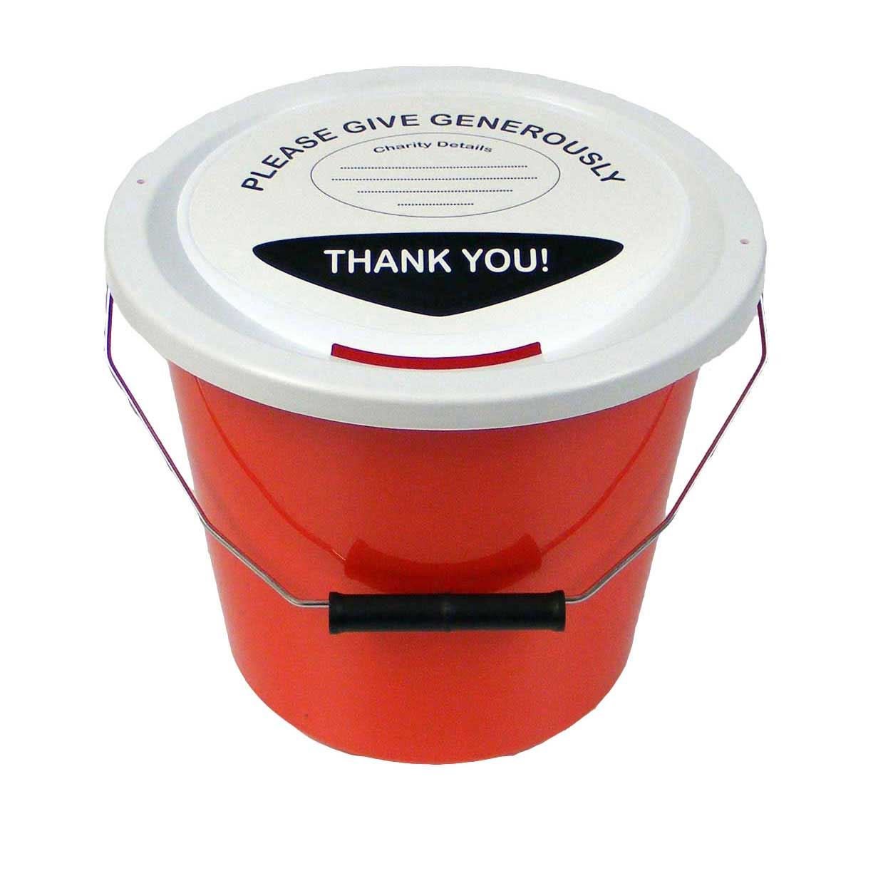 3 Charity Money Collection Buckets with Lids, Labels and Ties (5 Litres) Red Amazon.co.uk