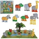 POPULAR PLAYTHINGS Magnetic Animals for Toddlers 1-3, Mini Mix or Match Animal Toys, Set of 7 Gift for Kids - Jungle Animals with Pop-up Playmat