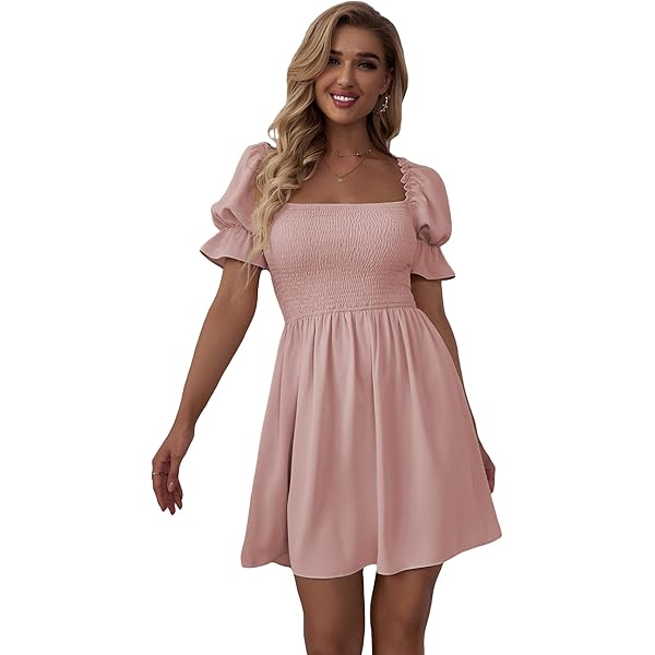 White Dress Empire Waist Skater Dress Piko Dress Women's Summer Dress Solid  Color Pleated Short Sleeve Casual Beach Dress Crewneck Loose Swing Dress  With Pockets Woman Summer Dress Black Short Sleeve ...
