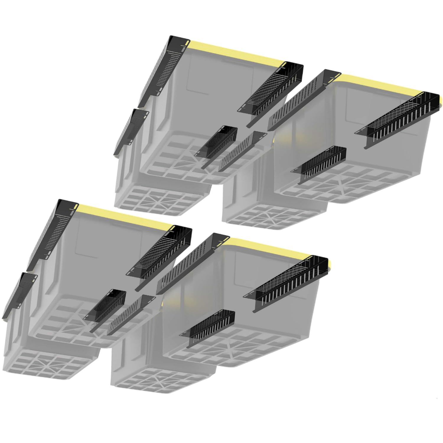 Photo 1 of **16 BOXES** Overhead Bin Rack - Ceiling Mount Overhead Garage Rack | Adjustable Width and Orientation | Heavy Duty Ceiling Bin Storage Rails | Fits Black & Yellow Storage Bins | USA Designed 