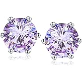 RANDES 925 Sterling Silver Birthstone Earrings for Women Small Stud Earrings Round/Princess Cut Gemstone Earrings Birthstone Jewelry