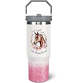 soeufnwhf 30oz Horse Tumbler Cup with Handle, 30 OZ Pink Travel Coffee Mug Water Bottle Stainless Steel Vacuum Insulated, Horses Decor Stuff Gifts Accessories for Women Girls
