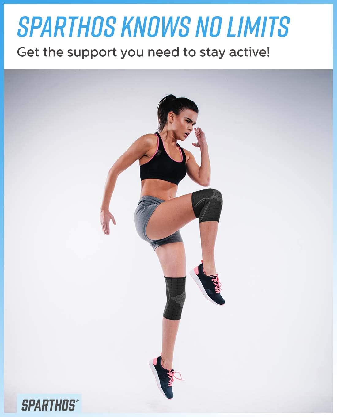 Sparthos Knee Compression Sleeves by (Pair) – Joint Protection and Support for Running, Sports, Knee Pain Relief – Knee Brace for Men and Women – Innovative Breathable Elastic Blend – Anti Slip: Sports & Outdoors