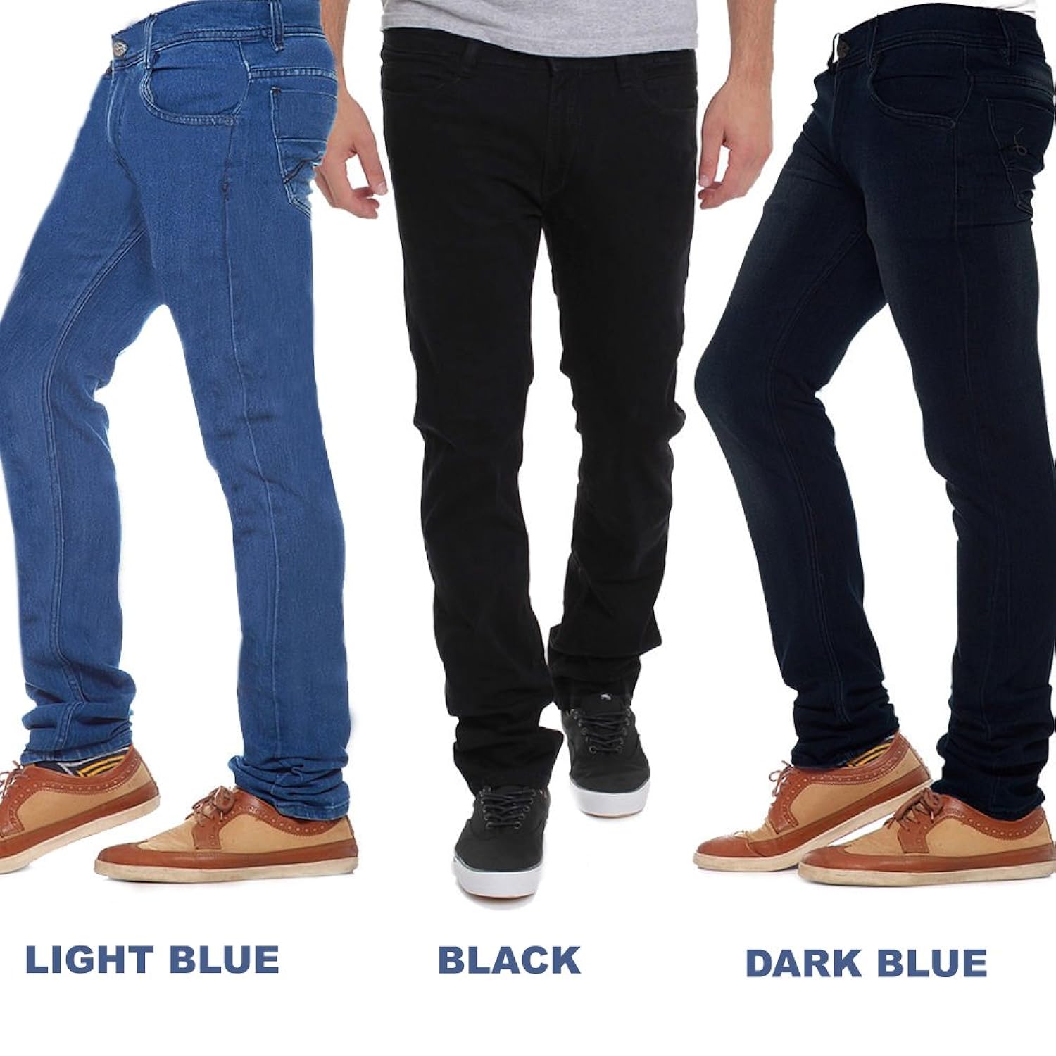 stylox stylish regular slim fit pack of 3 cotton jeans for men-light blue/dark blue/black