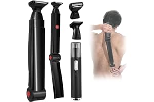 ETbyto Back Shavers for Men Long Handle，Multifunctional Self-Service Electric Back Hair Razor with Adjustable Handle，Men's Back Shaver wiht Nose Hair Trimmer Set and 2 Shock Absorber Flex Heads-Black