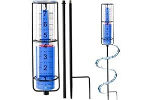 Toiclebor Rain Gauge Outdoor,7-Inch Capacity with Red Float Marker,Freeze-Proof Tube and Long Metal Stake for Yard or Garden,