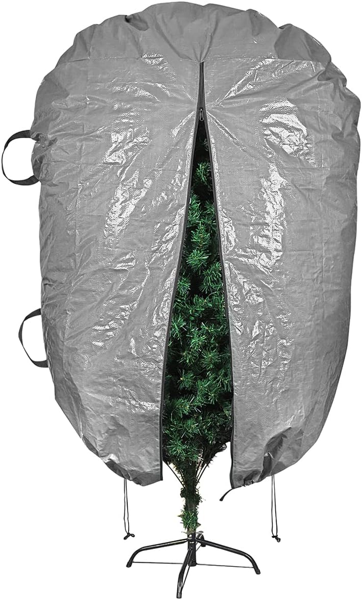 Holiday Décor Storage - ProPik Upright Christmas Tree Storage Bag- Fits 6 Ft. Xmas Tree - Heavy Duty Polyethylene, Waterproof Bag for Christmas Tree Storage - Reusable, Adjustable, Zipper Closure, Ergonomic Handles for Transportation (6ft, Gray)