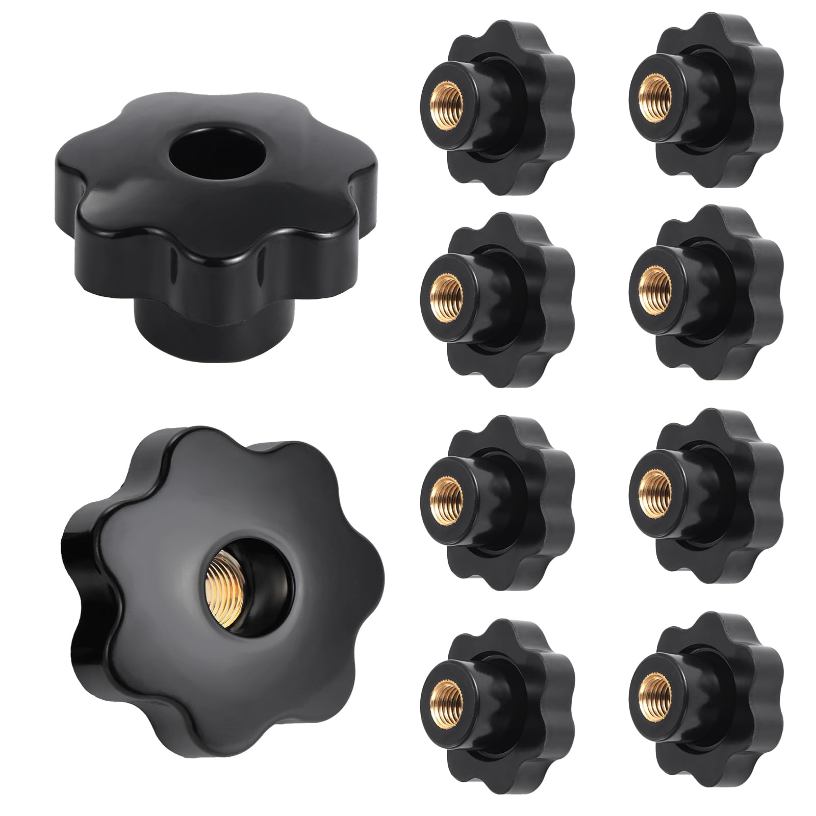 Knpwer 10 Pcs M12 Star Knobs Female Knob Screws,Knurled Thread Clamping Knob,Black Plastic Handle Clamping Knobs Grip (10, M12)
