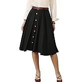 Belle Poque Women's Vintage Skirt High Waisted A Line Flared Midi Skirt with Belts