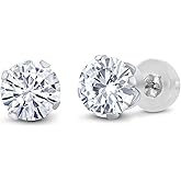 Gem Stone King 14K White Gold Moissanite Stud Earrings For Women Men (2.00 Cttw, Round 6.5MM)