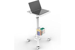 TUILUN Adjustable Height Portable Laptop Desk with Wheels,White Computer Cart on Wheels,Standing Mobile Desk Workstation, Uti
