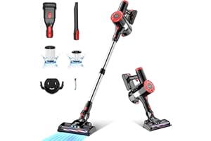 syvio Cordless Vacuum Cleaner Rechargeable with 2200mAh Detachable Battery, 18000Pa Cyclone Vacuum with Double HEPA Filters, 2 Modes, Portable Handheld Stick Vacuum for Hard Floors