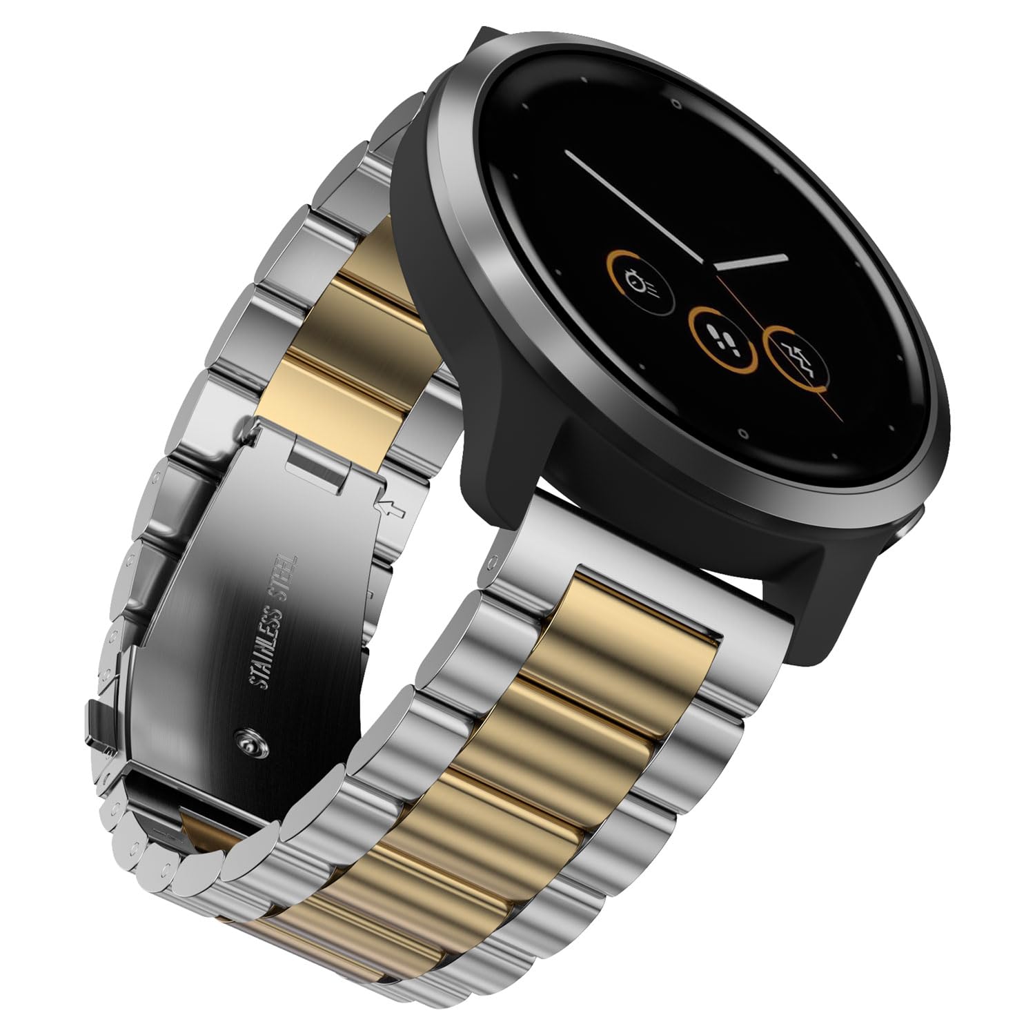 YABZOZ 22mm Stainless Steel Strap Compatible with Garmin Venu 3 / Venu 2 45mm /Venu 4 45mm / Forerunner 265/965 / 955/255 Music/Vivoactive 4 Metal Replacement Watch Band (Silver/Gold)