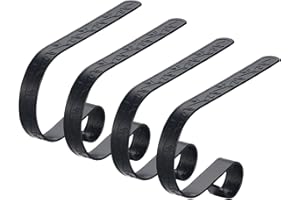 PintreeLand Christmas Stocking Holders for Mantle Set of 4, Adjustable Vintage Metal Xmas Stocking Hanger for Fireplace Holiday Family Christmas Stocking Hooks (Black)