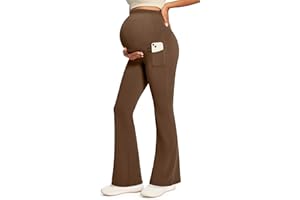 IUGA Soft Maternity Yoga Pants Flare Maternity Leggings for Women with Pockets Maternity Pants for Work Over The Belly