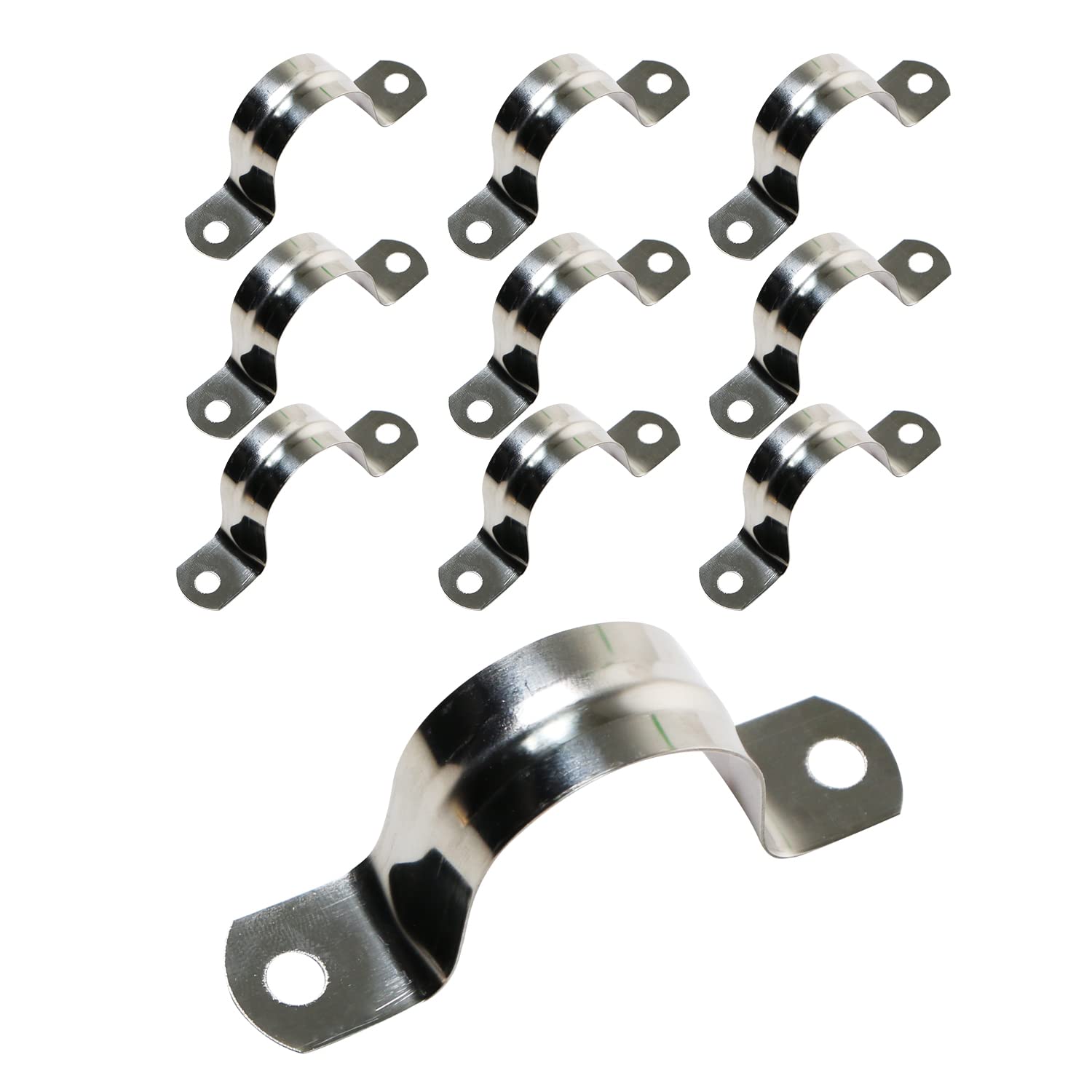 Ohamtes 10PCS 16mm(5/8") Pipe Band Clamps, 201 Stainless Steel Pipe Clamps, Two Hole Pipe Band Tension Clamps, U-Shaped Pipe Clips, Saddle Clamps