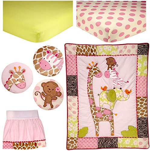 Carter's Jungle Collection 7Piece Nursery Crib Bedding Set, Pink/Lime