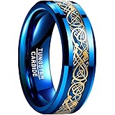 NUNCAD Men's Ring Boys 8mm Tungsten Carbide Engagement Ring Black Celtic Dragon Green Carbon Fiber Wedding Band Size 5-15