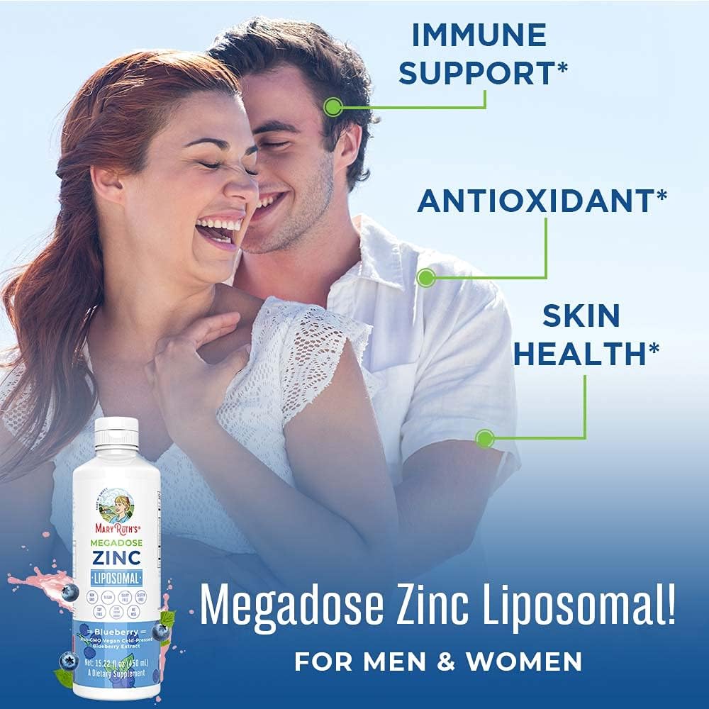 Megadose Zinc Liposomal by MaryRuth's (Blueberry) | Enhanced Absorption Liquid Zinc | Immune Health Supplement for Men & Women | Vegan, Gluten Free, Sugar Free, Non-GMO | 15.22oz: Health & Personal Care
