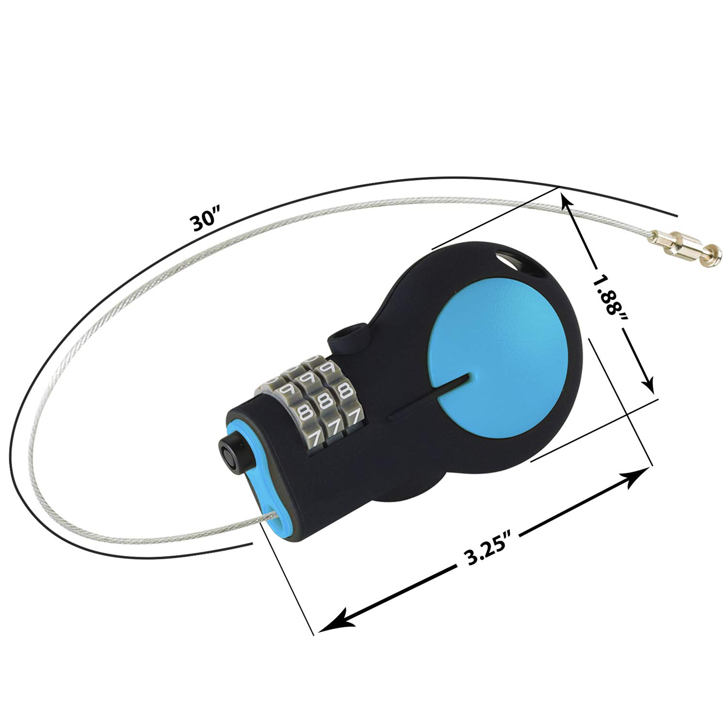 Lewis N. Clark TSA Approved Padlock & Bike Lock for Luggage + Travel, Set Your Combo w/30in Retractable Steel Cable, Blue, One Size