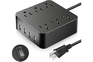 Power Strip Surge Protector, 6 AC Outlet with 4 Port USB Power Strip Charger 5ft Power Cord 1875W 100-240V for Home, Office, 