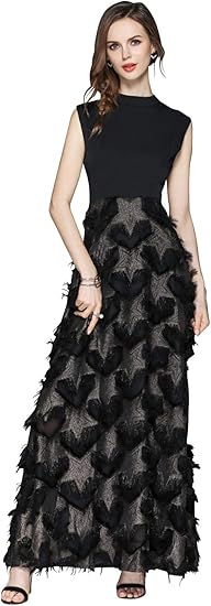 Amazon Co Jp Eightstar Dress エイトスタードレス パーティードレス 結婚式 ワンピース フェザー調 切替 ロング ブラック S ２xlサイズ Xl 服 ファッション小物