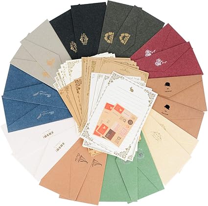 Amazon レターセット 封筒10色枚 便箋8種2色32枚 シール26枚付き アンティーク シンプル メッセージカード 封筒付 クリスマス 感謝祭 かわいいメッセージを大切な人へ 封筒10色枚 便箋2色32枚 シール26枚 レターセット 文房具 オフィス用品