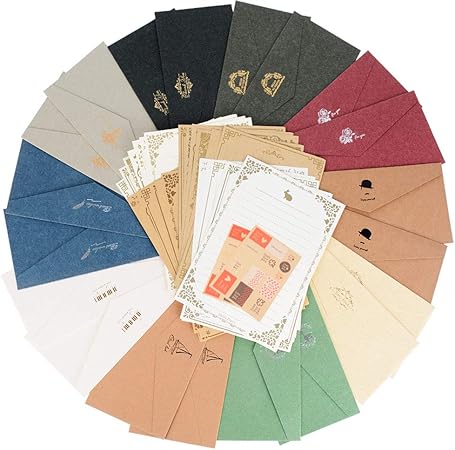 Amazon レターセット 封筒10色枚 便箋8種2色32枚 シール26枚付き アンティーク シンプル メッセージカード 封筒付 母の日 感謝祭 メッセージを大切な人へ 封筒10色枚 便箋2色32枚 シール26枚 レターセット 文房具 オフィス用品