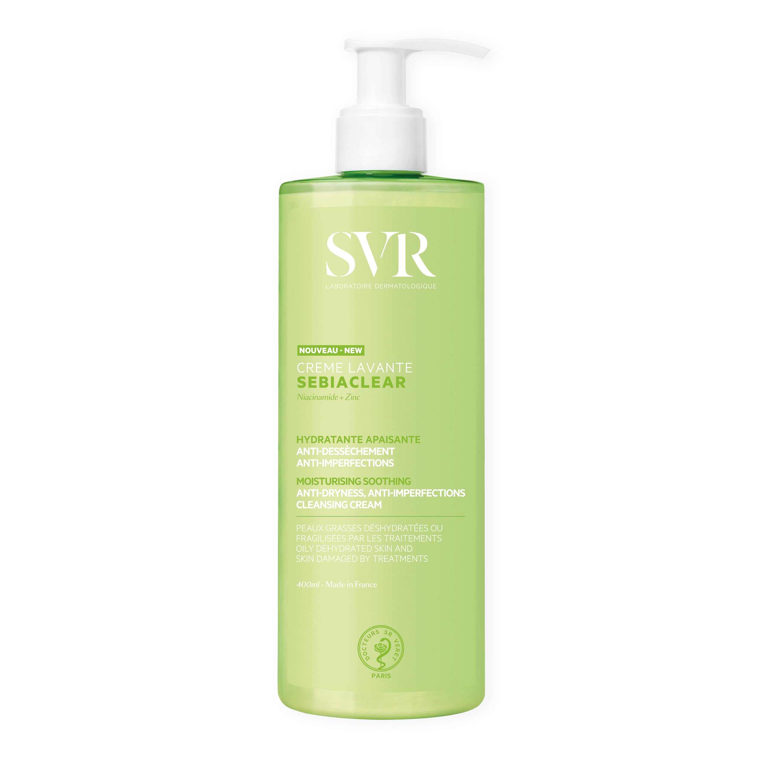 SVR SEBIACLEAR Soothing Face Wash-Off Cream Cleanser for Oily, Acne-Prone Skin Sensitized by Drying Acne Treatments, 400ml