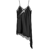 Women's Satin Lace Dress Asymmetric Cocktail Mini Dress Layering Essentials Elegant Dresses Date Night Outfits