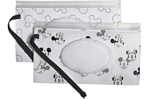 Disney Baby by J.L. Childress Reusable Wet Wipes Case, 2-Pack - Refillable Wipes Holder - Disney World Travel Essential - Inc