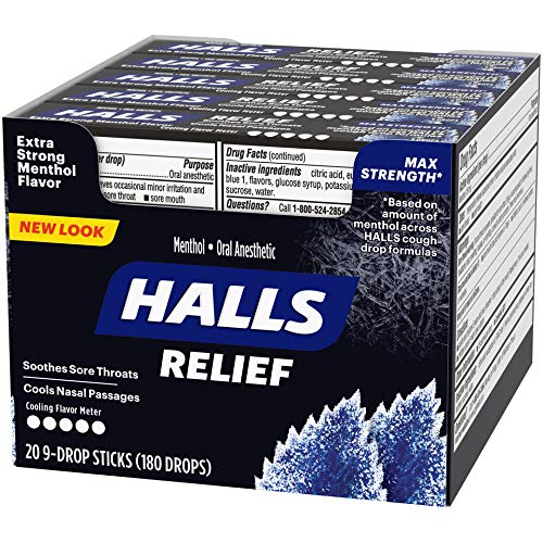 HALLS Relief Max Strength Extra Strong Menthol Cough Drops, 20 Packs of
