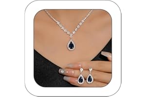Sparkling Rhinestone Wedding Jewelry Set for Bridal Bridesmaid,Dainty Cubic Zirconia Choker Necklace Teardrop Dangle Earrings
