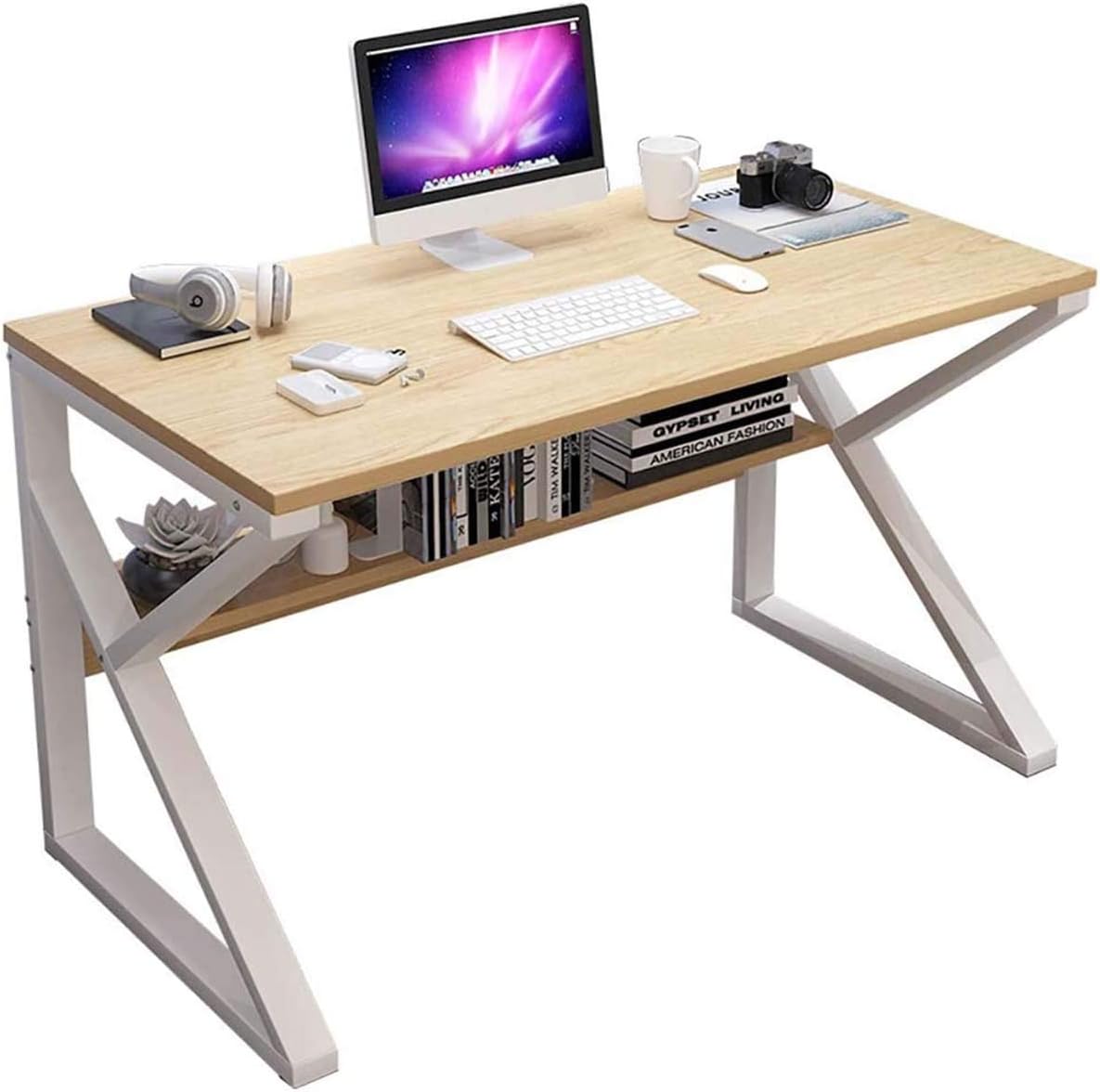 Computer Desk Office Student Study Table Modern Wood Desks with Steel Frame Home Laptop Desktop