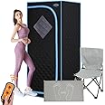 OSMOS SPA Portable Infrared Sauna for Home Full Size Personal Sauna Tent for Indoor Spa Lightweight Sauna Box with Foldable Sauna Chair, Heated Foot Pad, Remote Control 29.1"x29.1"x66.5" (Black)