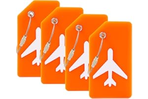 Mziart 4 Pack Silicone Luggage Tags for Suitcases Travel Bag Tags, Suitcase Tags with Privacy Name ID Card Quickly to Spot Baggage (Orange)