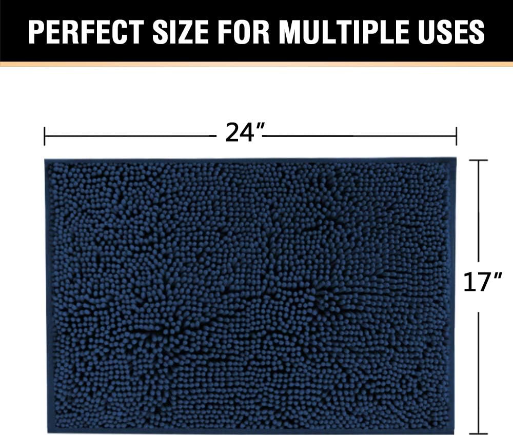Plush Microfiber Bath Rugs Chenille Floor Mat Ultra Soft Washable Bathroom Dry Fast Water Absorbent Bedroom Area Rugs Kitchen Rugs Non Skid, 17 x 24 inches, Navy Rug: Home & Kitchen