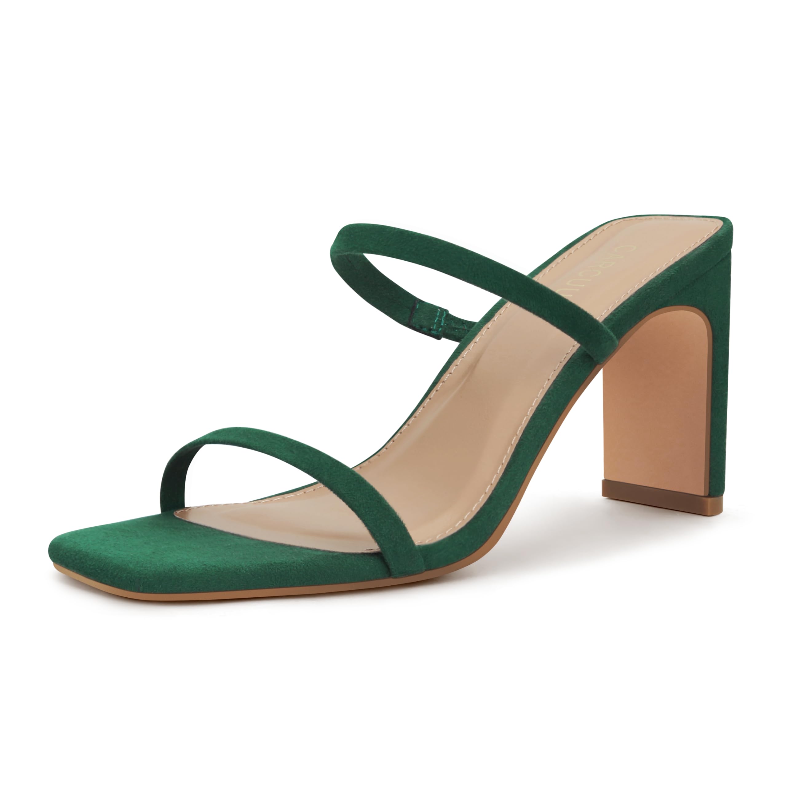 Photo 1 of *Major Damaged - Heavily USED*
Carcuume Women's Square Toe Two Strap Open Toe Block Heels Sandals Slip On Shoes,FAUNA-Green Su-11