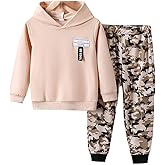 Boys 2 Piece Outfits Long Sleeve Hooded Sweatshirt Top Camouflage Sweatpants Fall Winter Clothing Set 5-10T