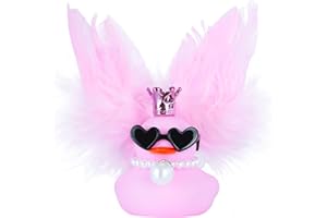 BOZILY Pink Rubber Duck,Rubber Ducks for Ducking, with Crown, Sunglasses, Pink Feather Wings & Pearl Necklace for Car Dashboard Decor, Cute as Car Ornament Gifts