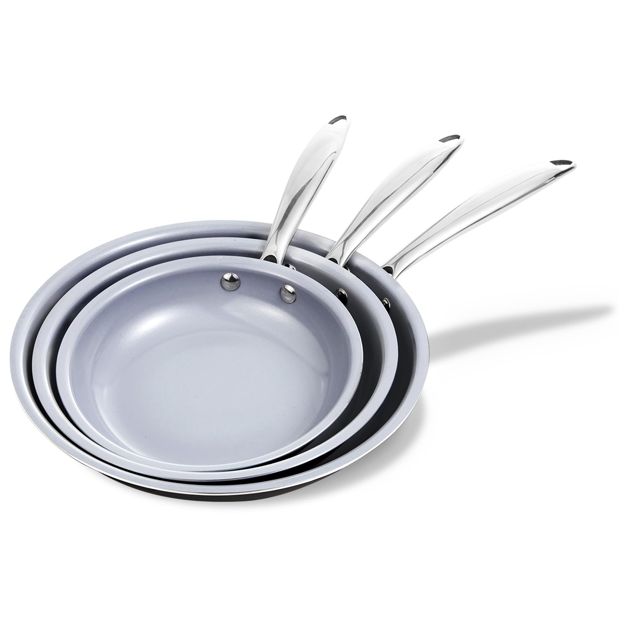 Photo 1 of ***FACTORY SEALED*** KITEXPERT Non Stick Frying Pans Set, Titanium Ceramic Pan Skillet Set Non Toxic, 8" 9.5" 11" Nonstick Frying Pan, Stainless Steel Handle, Dishwasher & Oven Safe, PFAS & PTFE & PFOA Free, Grey