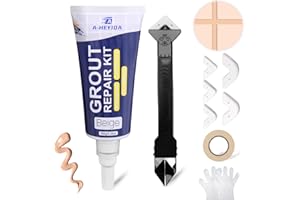 KCUT Beige Grout Filler for Floor Tile, 6.35oz Tile Grout Repair Kit with 3-in-1 Grout Removal Scraper Fast Drying Waterproof Formula Filler Restores & Renews Grout Lines for Bathroom Shower Kitchen