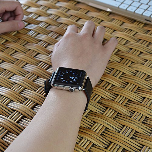 3 in 1 iWatch Leather Cuff Band,Eoso [Bracelet/Single/Double] Leather Loop Band for Apple Watch,Sport,Edition Models((5 Pieces of Bands Included for 3 styles,38mm Black) - Thumbnail 5