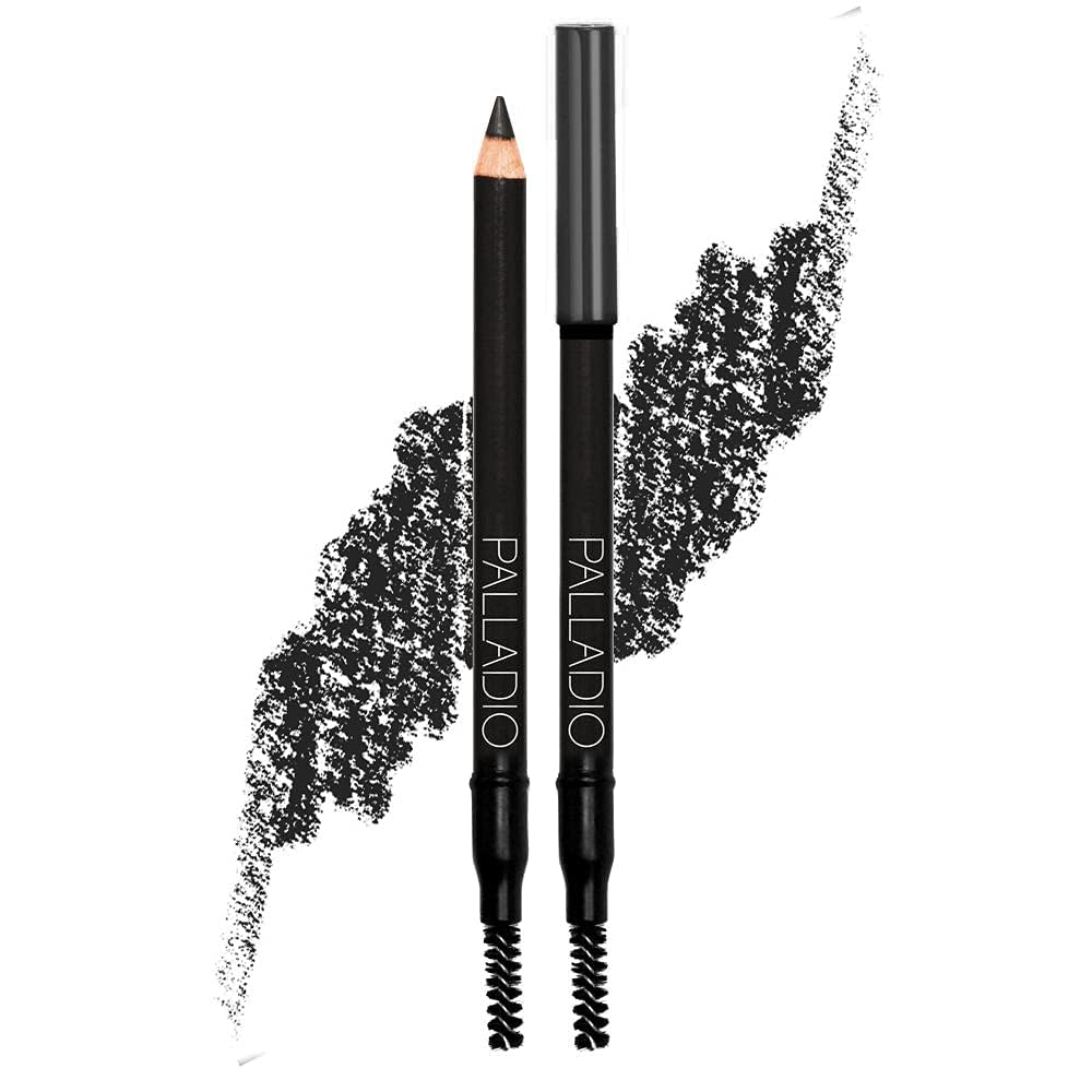 Palladio Brow Pencil, Creates Hair Like Lines, Fills Brows, Attached Brush Softens Pencil Strokes, Natural Appearance, Enhances Eyebrows, Long Lasting, Ultra Precise, Black