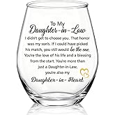 WUUCKOO To My Daughter-In-Law Stemless Wine Glass, Wedding Day Bride Christmas Anniversary Birthday Gifts for Daughters Family, Future Daughter in Law Present from Mother-In-Law, Bridal Shower Gifts